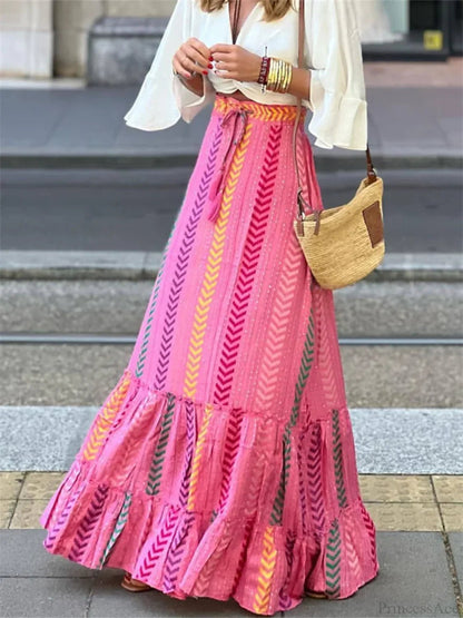 Celeste Flowy Boho Print Ruffled Hem Skirt