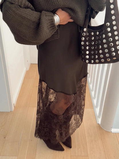 Lia Satin Lace Maxi Skirt