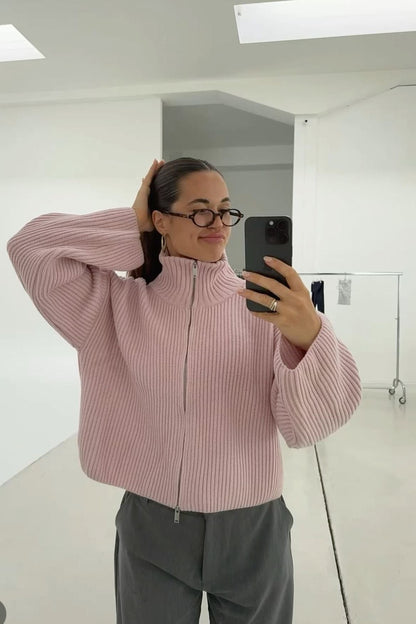 Daniela Oversized Ribbed Zip-Up Sweater