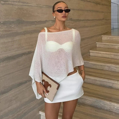 Asymmetrical Asymmetrical Sheer Poncho Top