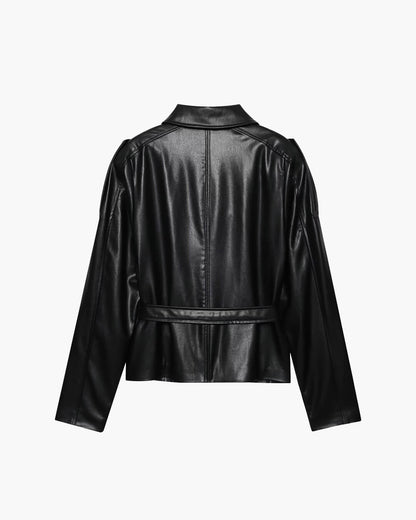 Tabitha Belted Faux Leather Jacket