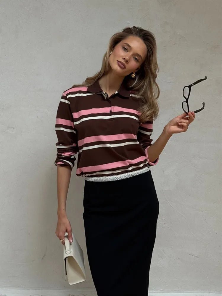 Layla Striped Polo Long Sleeve Top