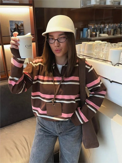 Layla Striped Polo Long Sleeve Top