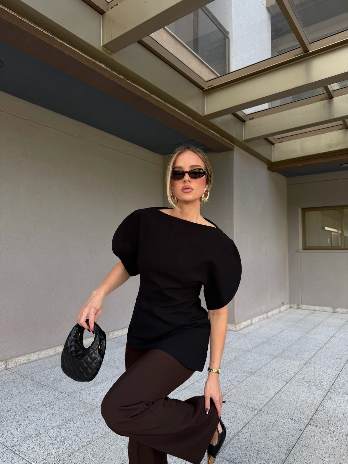 Sienna Tricot Balloon Sleeve Top