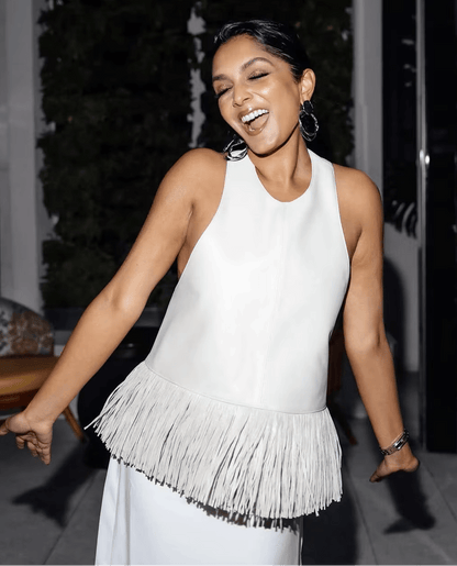 Sierra Faux Leather Fringe Halter Top