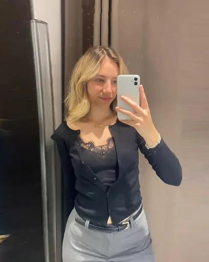 Ada Paneled Lace Trim Top