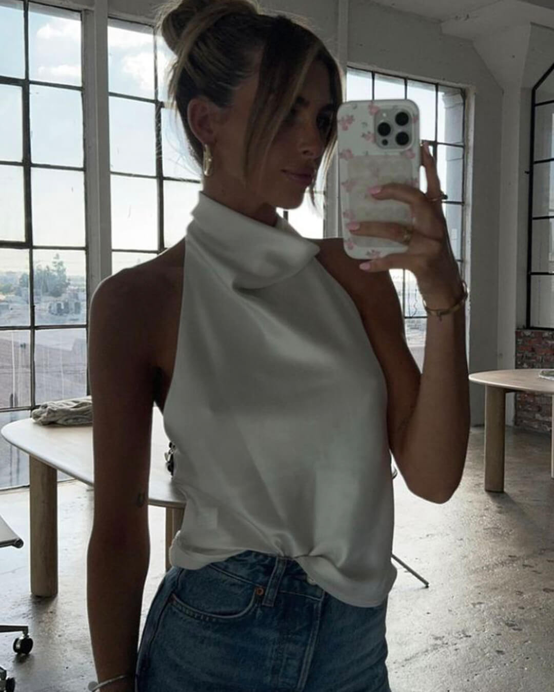 Anastasia Halter Backless Satin Top