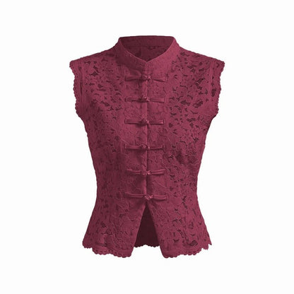 Beatrix Sheer Lace Mandarin Collar Blouse