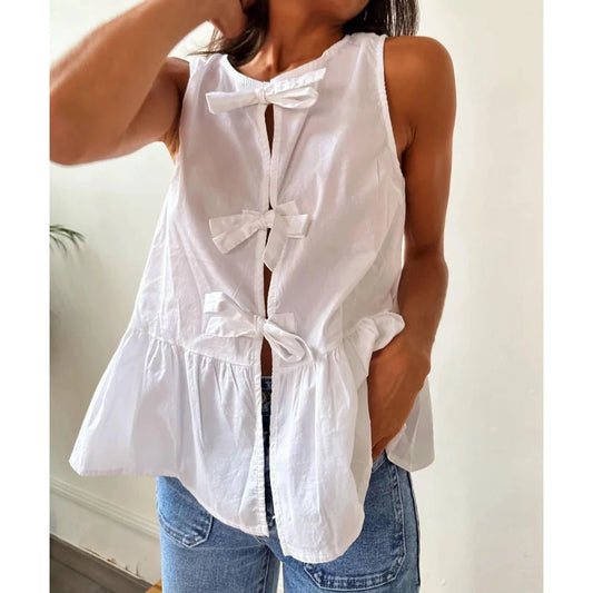 Bianca Bow-Tie Peplum Tank Top