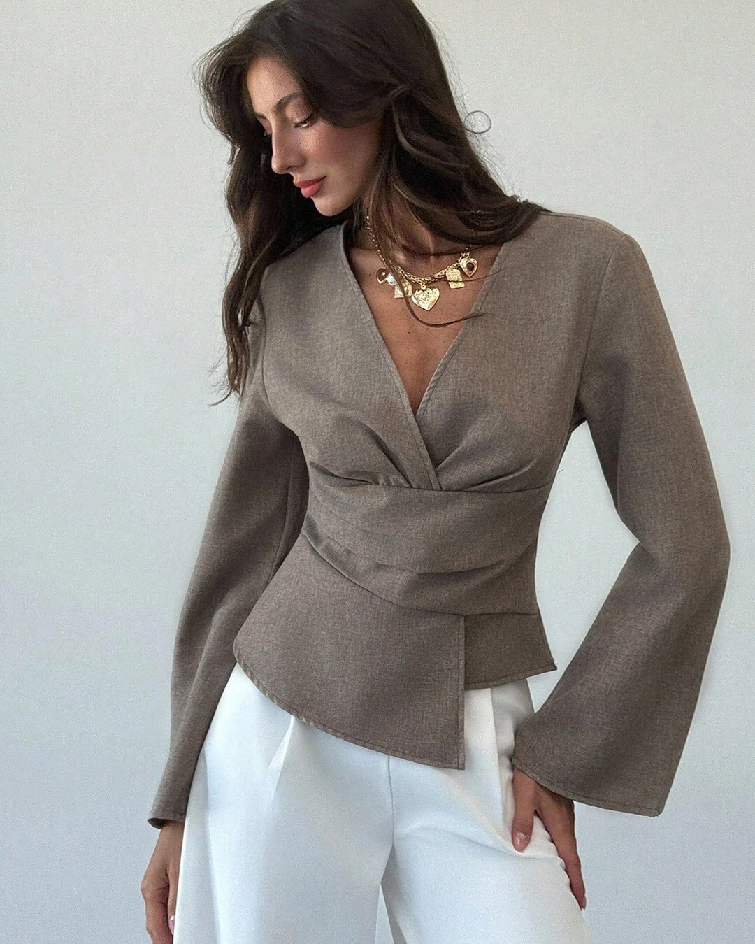 Chantelle Asymmetric Flare Sleeve Blouse
