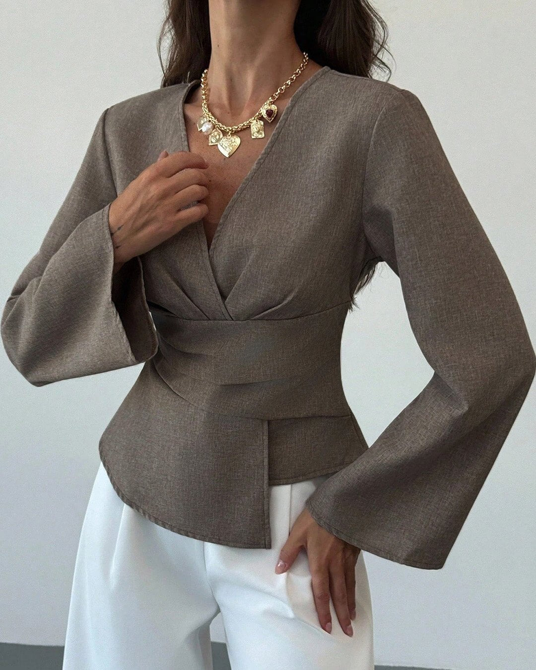 Chantelle Asymmetric Flare Sleeve Blouse