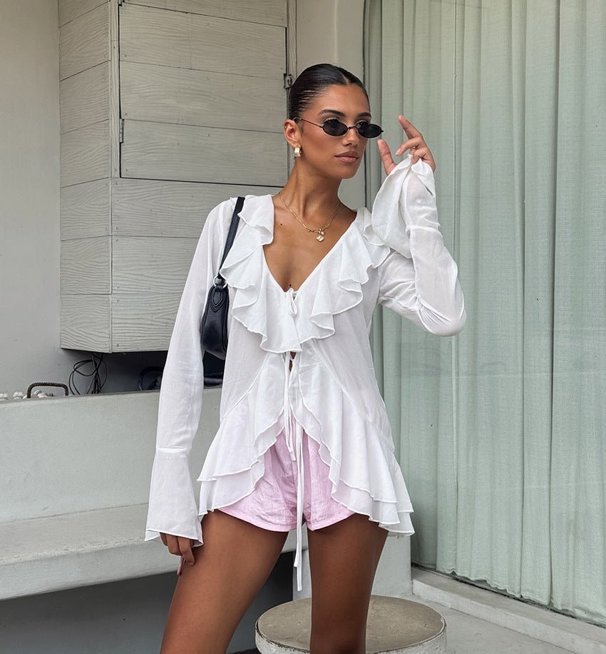 Desiree Deep Neck Ruffled Top