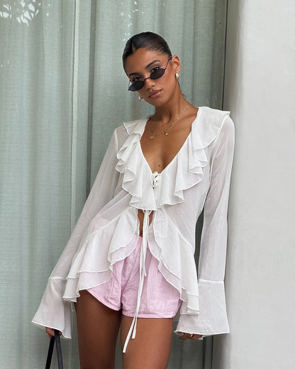 Desiree Deep Neck Ruffled Top