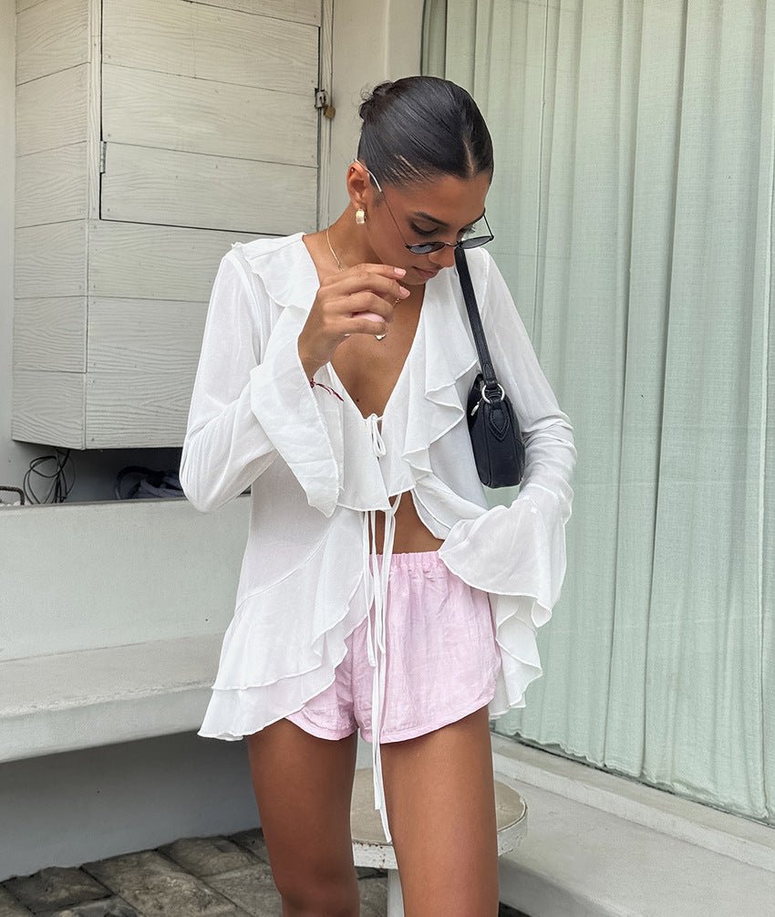 Desiree Deep Neck Ruffled Top