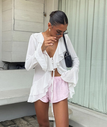 Desiree Deep Neck Ruffled Top