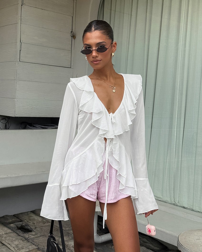 Desiree Deep Neck Ruffled Top