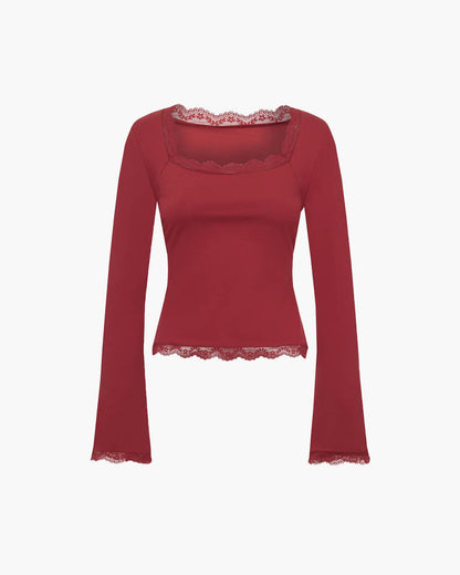Jackie Lace Trim Square Neck Top