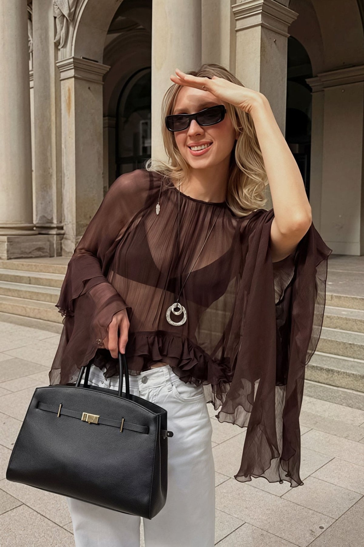 Greta Ruffled Bell Sleeves Chiffon Blouse