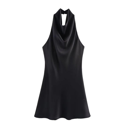 Colleen Satin Halter Draped Mini Dress