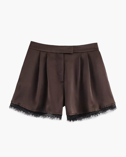 Xylia Lace Trim Satin Mini Shorts