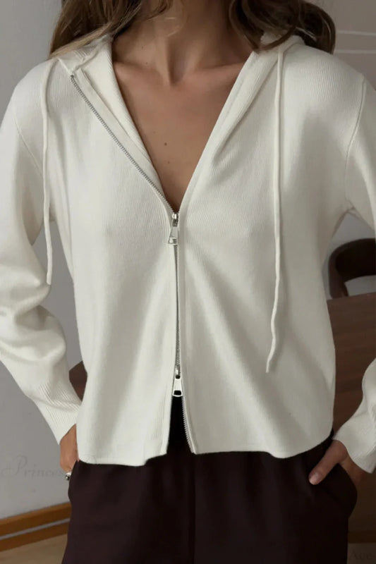 Soft Double Zip Hooded Short Knit Cardigan