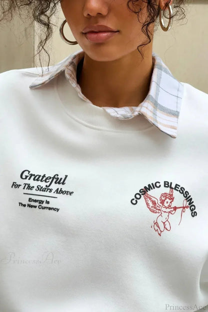 Solid Angel Print Thickened Crew Neck Sweatshirts