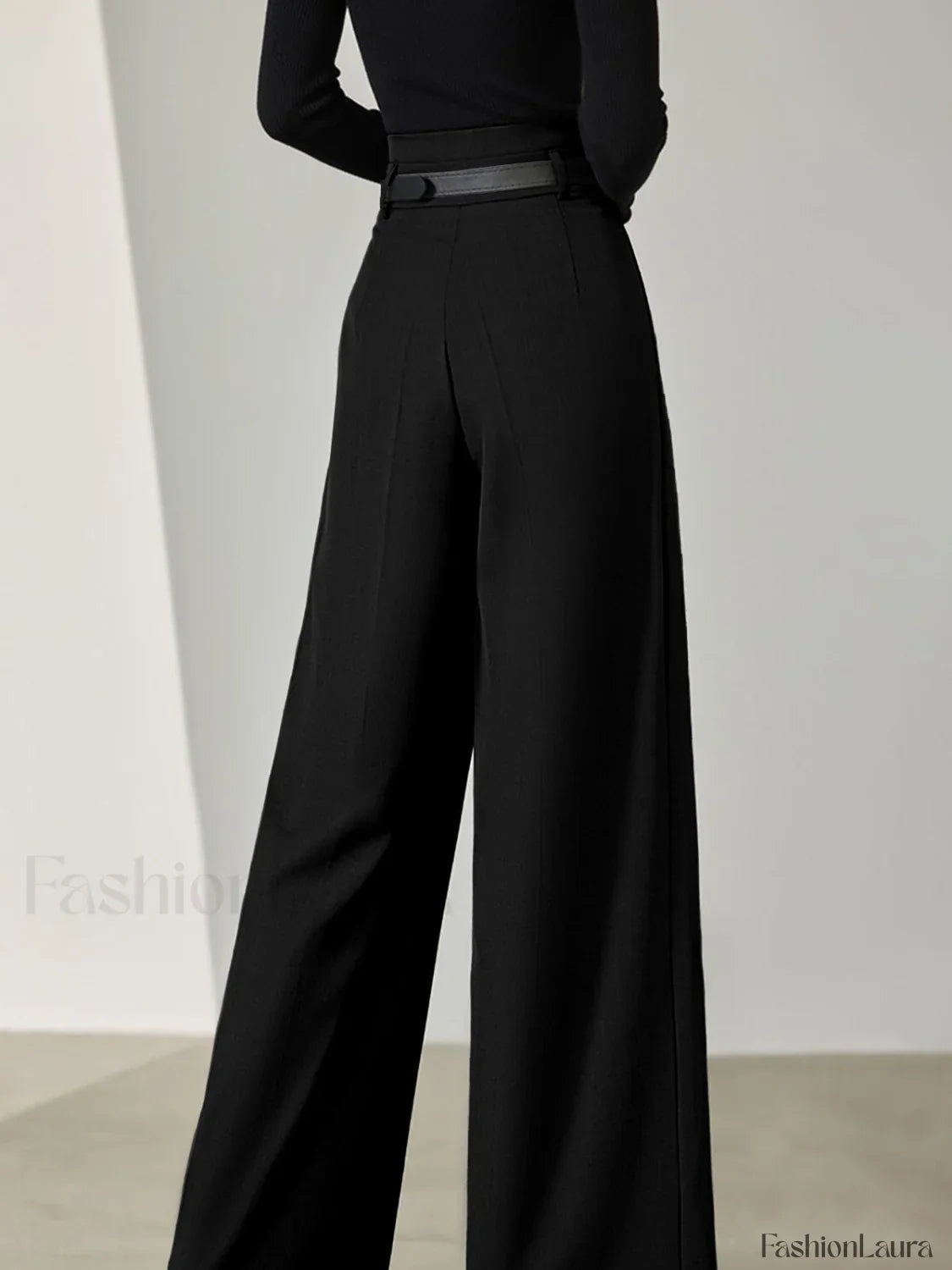 Solid Belted Pleated Wide Leg Pants