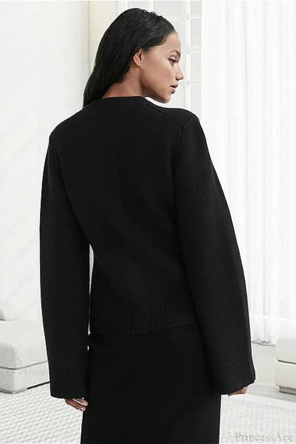 Solid Cinched Waist Elegant Minimal Cardigan Sweater