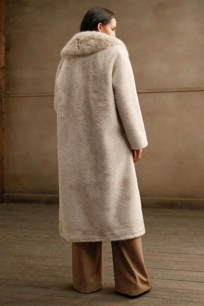 Solid Color Casual Furry Collar Faux Fur Overcoat