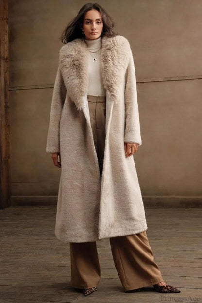 Solid Color Casual Furry Collar Faux Fur Overcoat