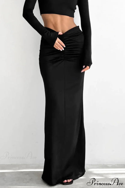 Solid Color High Waist Fishtail Slim Skirt