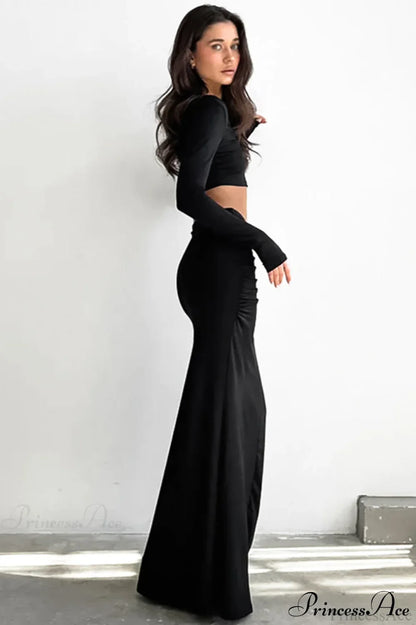 Solid Color High Waist Fishtail Slim Skirt