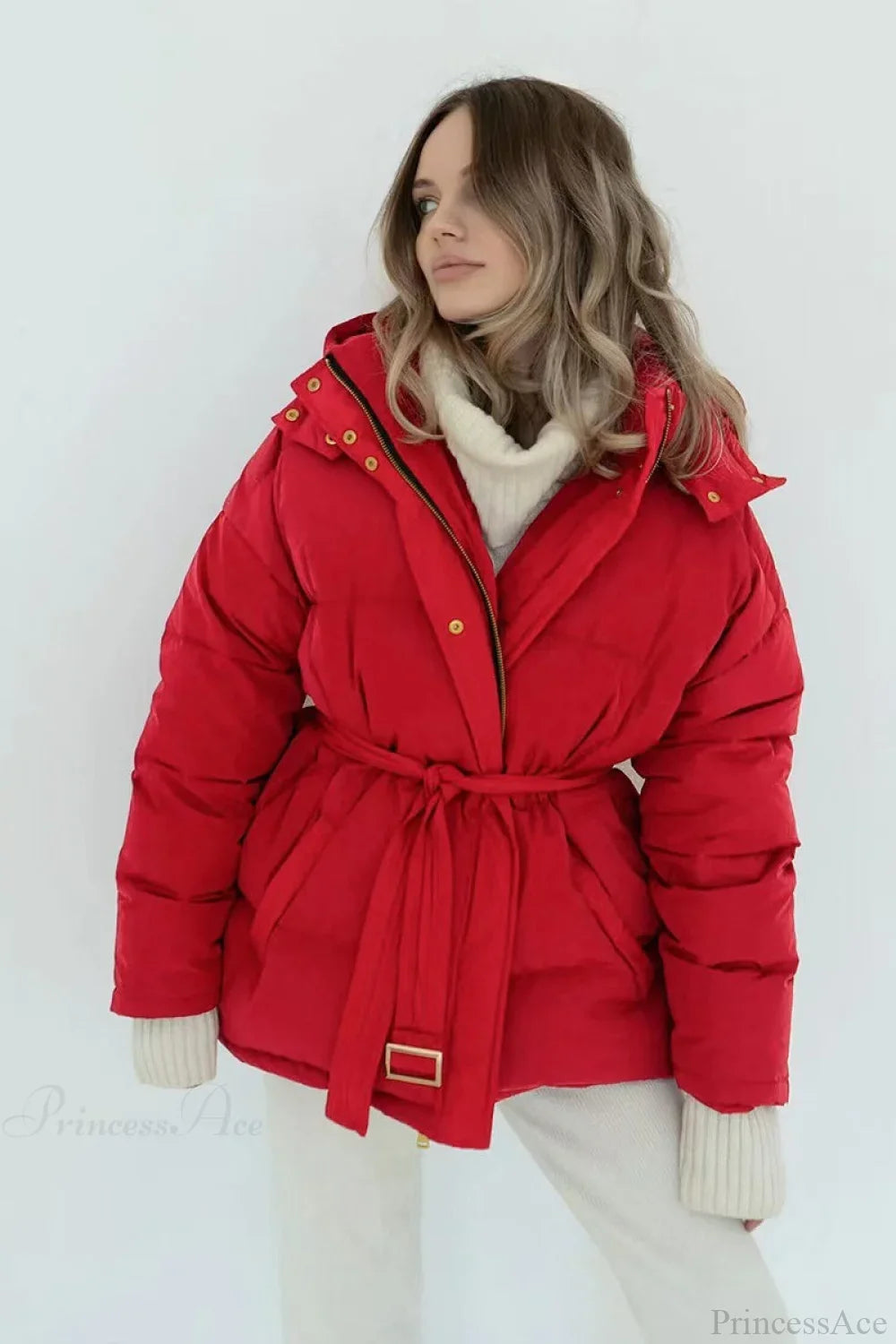 Solid Color Hooded Zippered Thickened Quilted Coat
