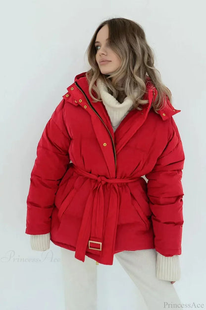 Solid Color Hooded Zippered Thickened Quilted Coat