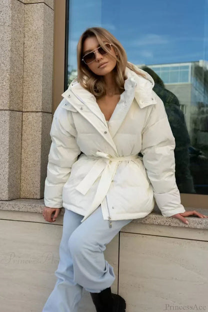 Solid Color Hooded Zippered Thickened Quilted Coat