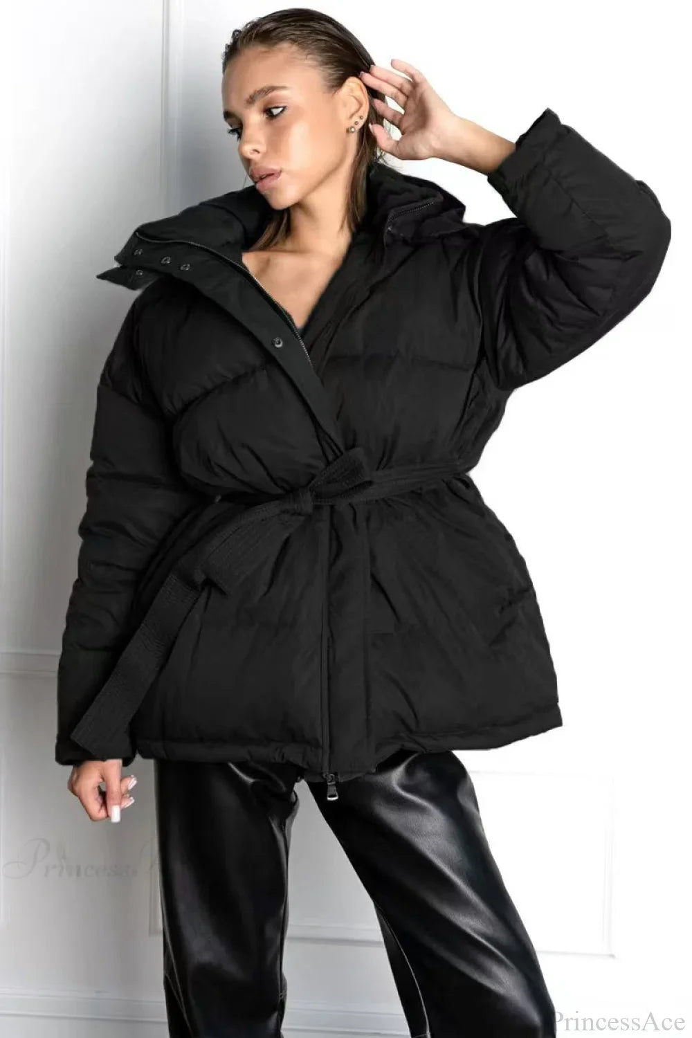 Solid Color Hooded Zippered Thickened Quilted Coat