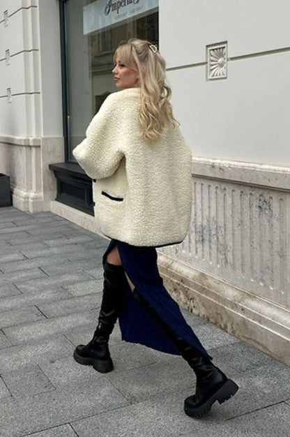 solid color Sherpa Horn Button Minimalist Coat