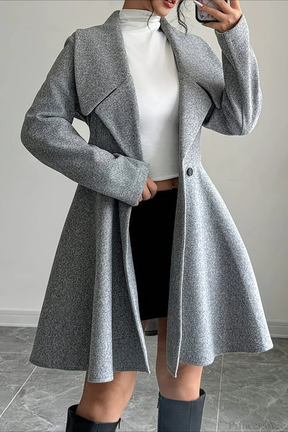 Solid Color Wool Tie Waist Elegant Long Sleeve Overcoat