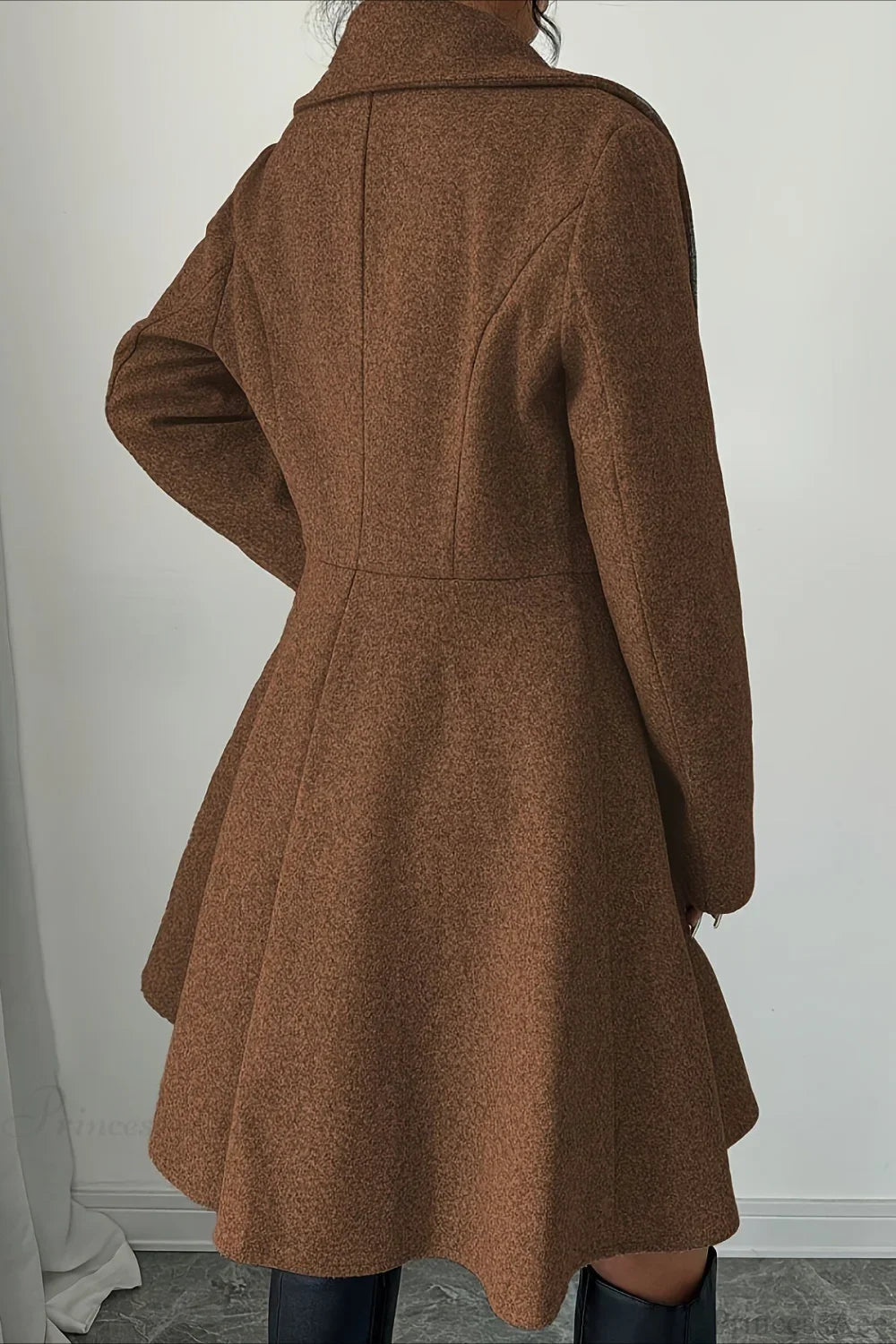 Solid Color Wool Tie Waist Elegant Long Sleeve Overcoat
