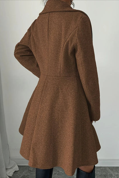 Solid Color Wool Tie Waist Elegant Long Sleeve Overcoat