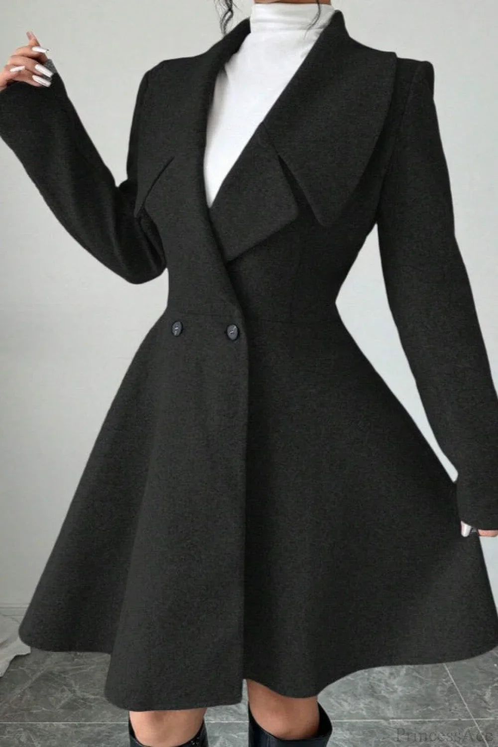 Solid Color Wool Tie Waist Elegant Long Sleeve Overcoat