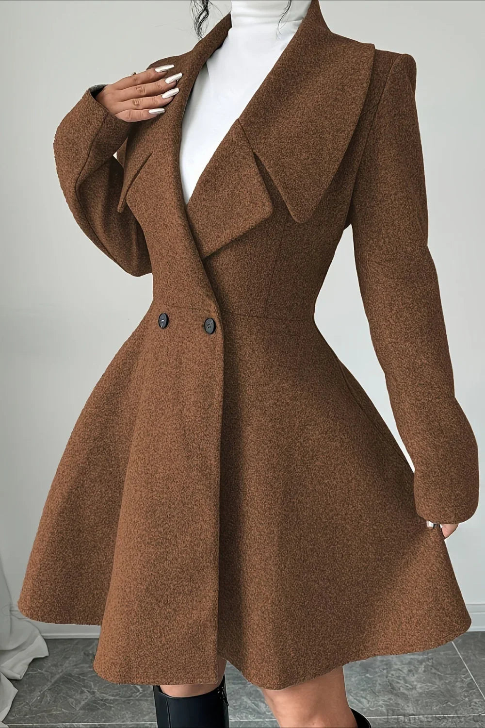 Solid Color Wool Tie Waist Elegant Long Sleeve Overcoat