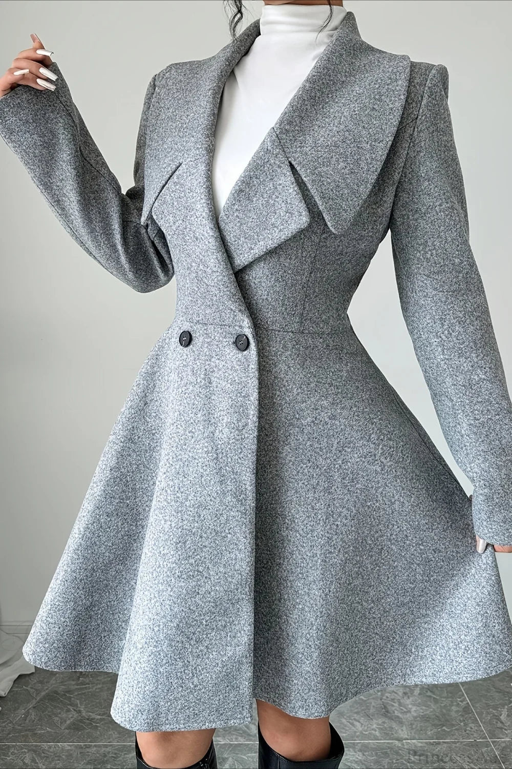 Solid Color Wool Tie Waist Elegant Long Sleeve Overcoat