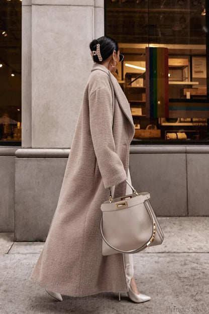 Solid Elegant Minimalist Warm Notched Collar Teddy Overcoat