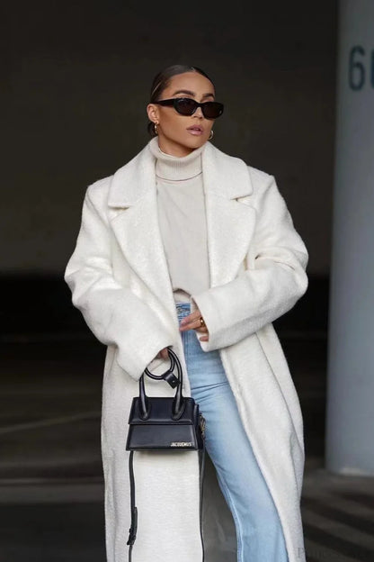 Solid Elegant Minimalist Warm Notched Collar Teddy Overcoat