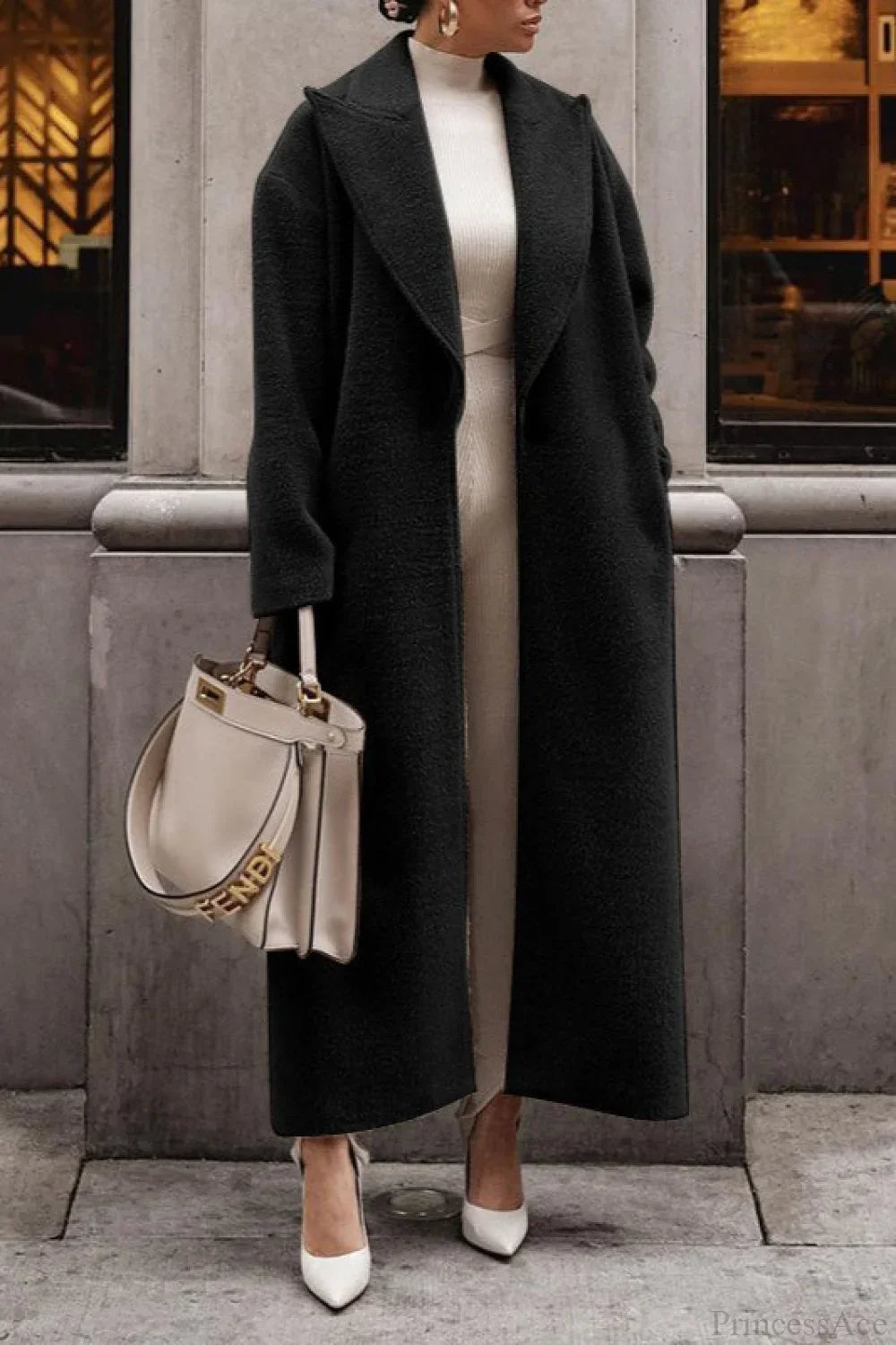Solid Elegant Minimalist Warm Notched Collar Teddy Overcoat