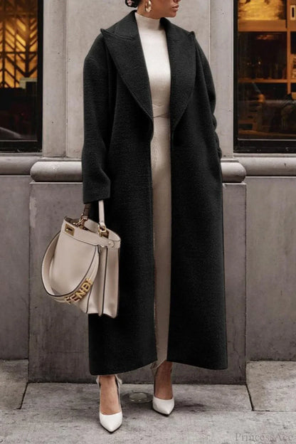 Solid Elegant Minimalist Warm Notched Collar Teddy Overcoat