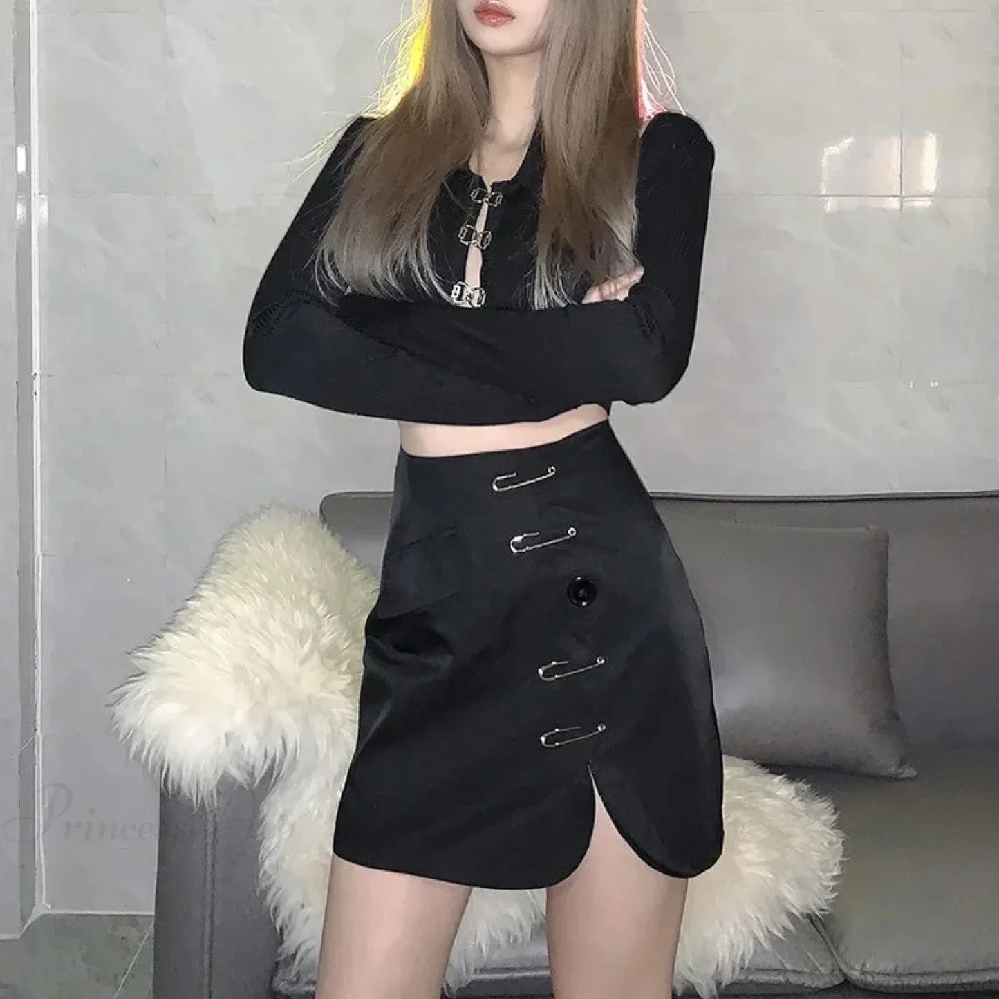 Solid Hue Slim Divide Mini Skirt