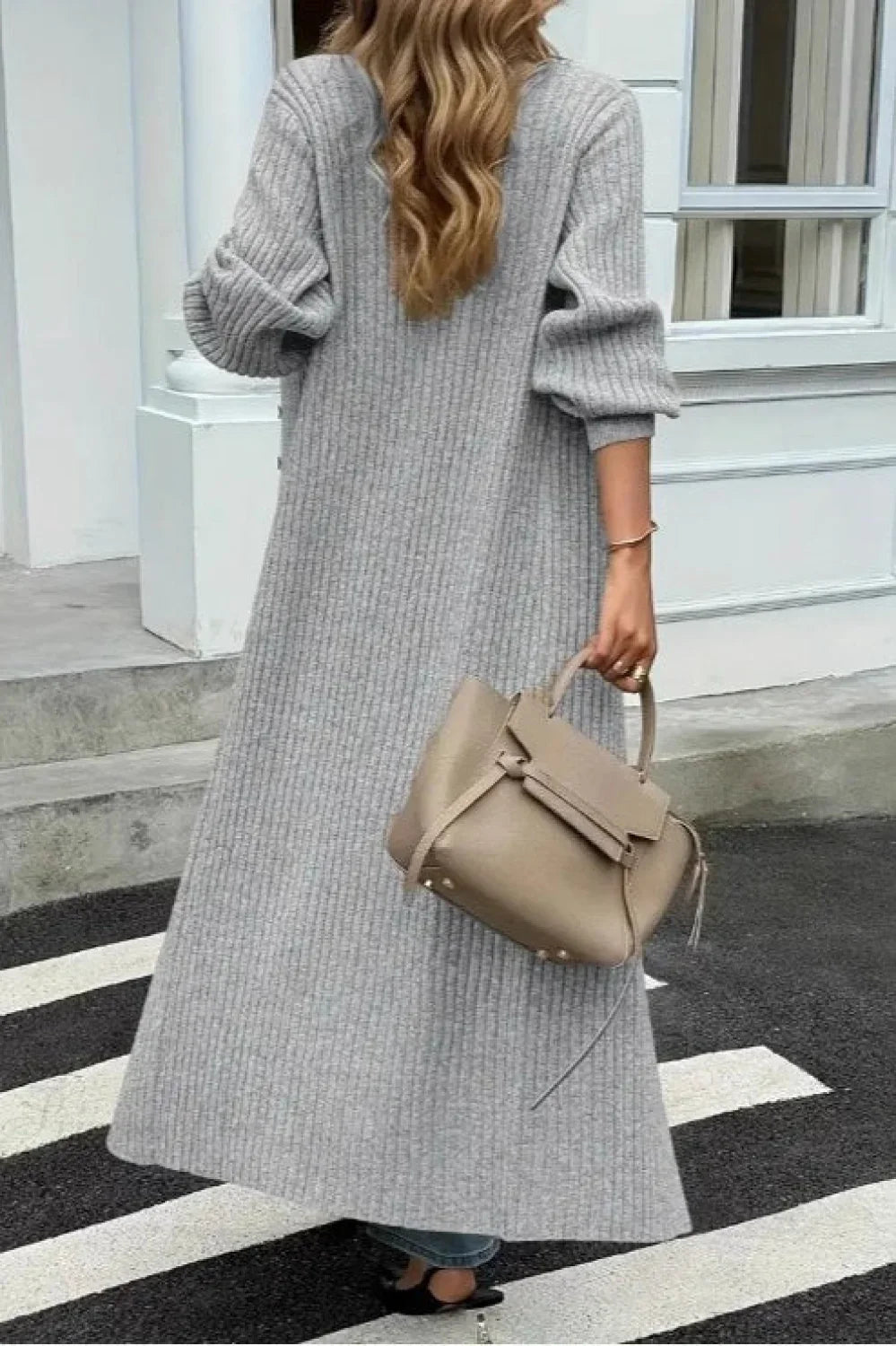 Solid Knit Open Front Loose Casual Longline Overcoat
