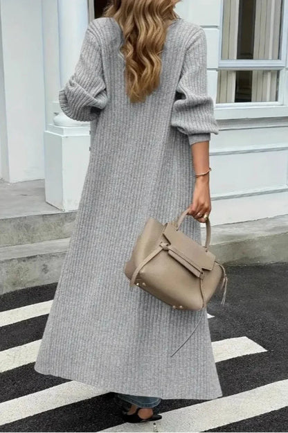 Solid Knit Open Front Loose Casual Longline Overcoat